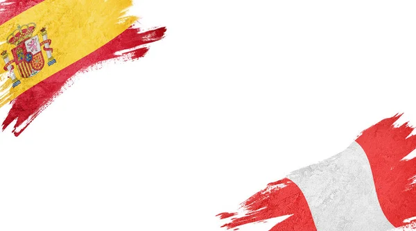 Bandeiras da Espanha e Peru em fundo branco — Fotografia de Stock